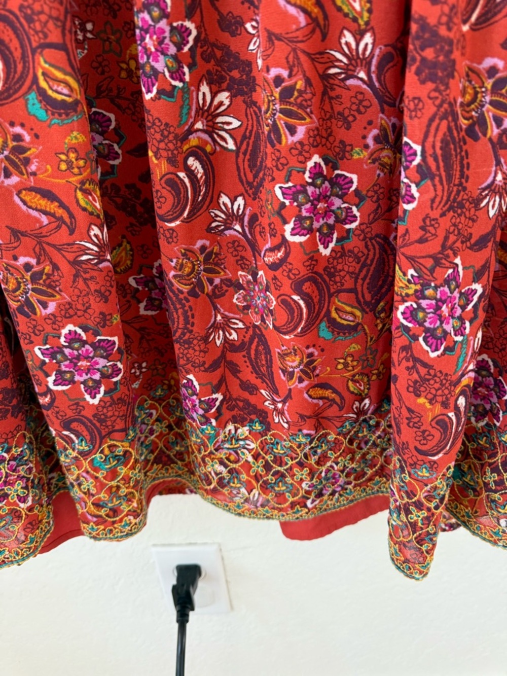 Time and Tru Rust Red Floral Long Sleeve Boho Tunic Dress - Picture 7 of 10
